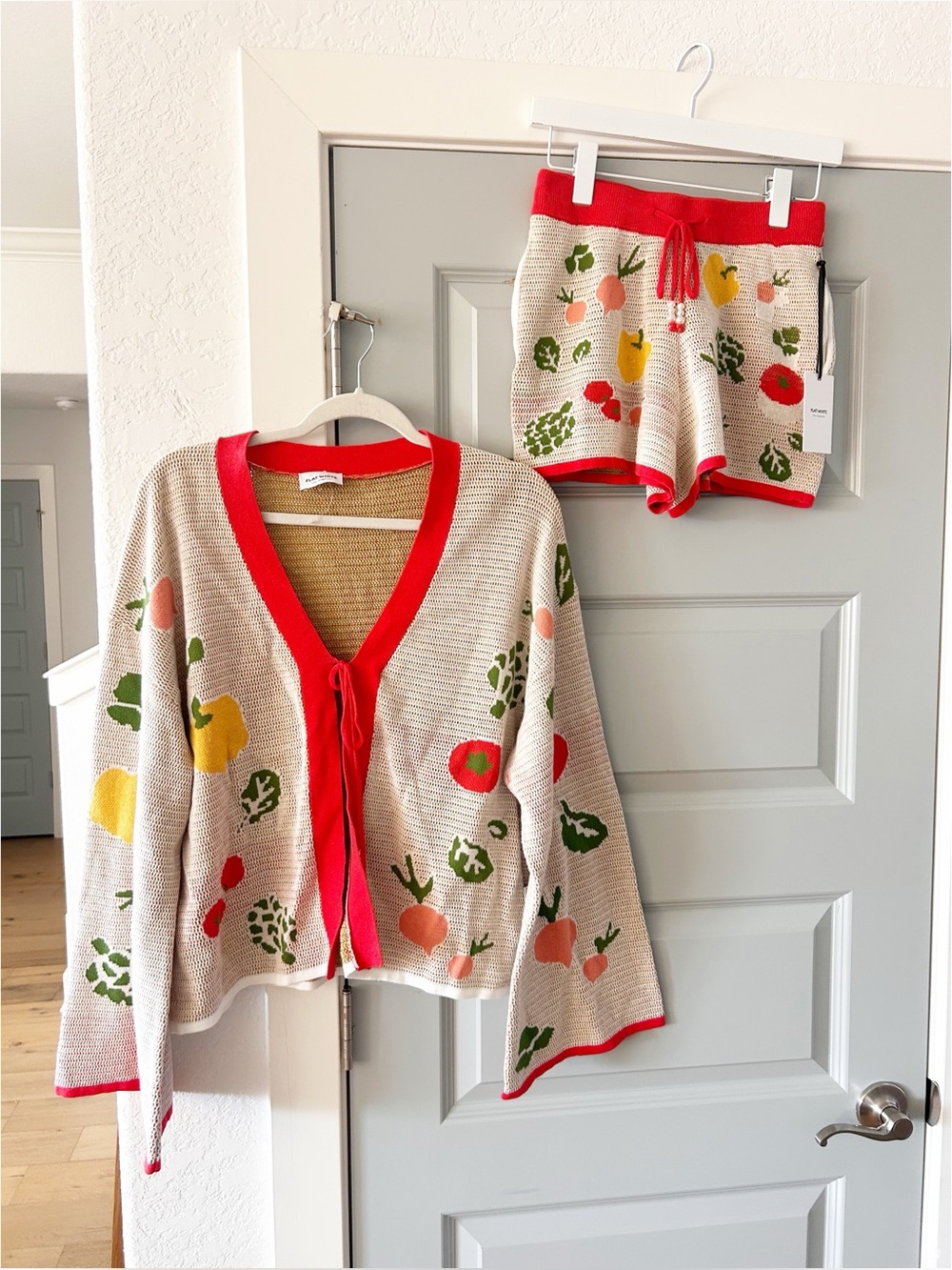 NWT Anthropologie Flat White Vegetable Print Shorts Cardigan Set- Sample - Picture 3 of 8